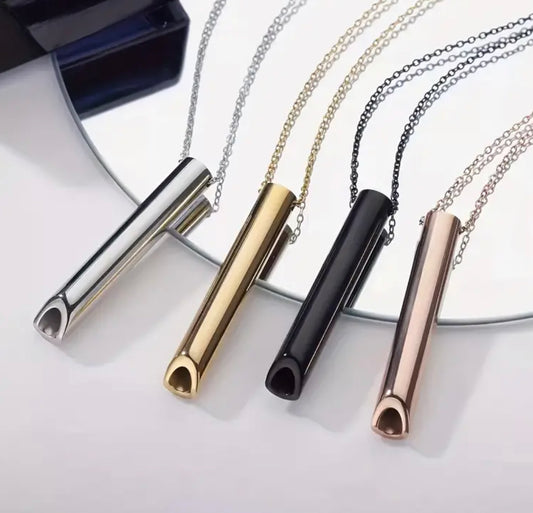 ZenBreath Wellness Necklace | Stainless Steel Breathing Tube | Mindfulness | Anxiety Relief | Smoke-Free Living